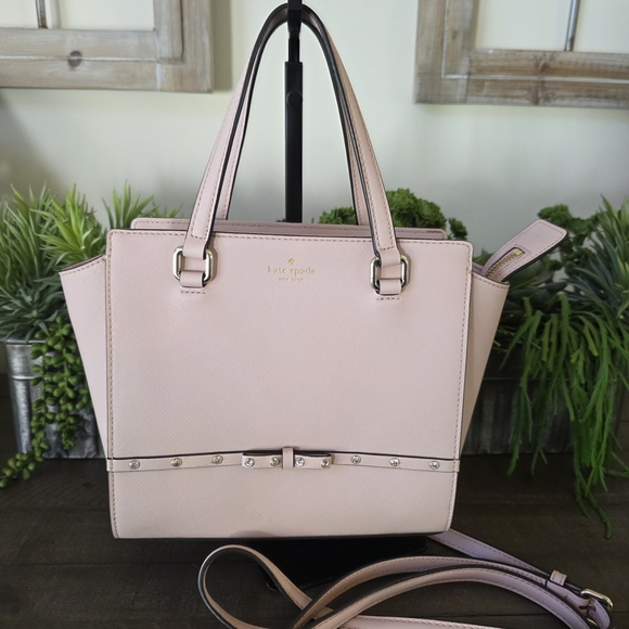 Kate Spade Small Hadlee Laurel Way Jeweled Leather Tote-Crossbody In Warm Vellum - Picture 1 of 15